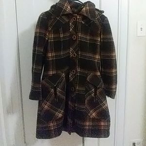 Vintage Wool Plaid Coat w/ Faux Fur Lining